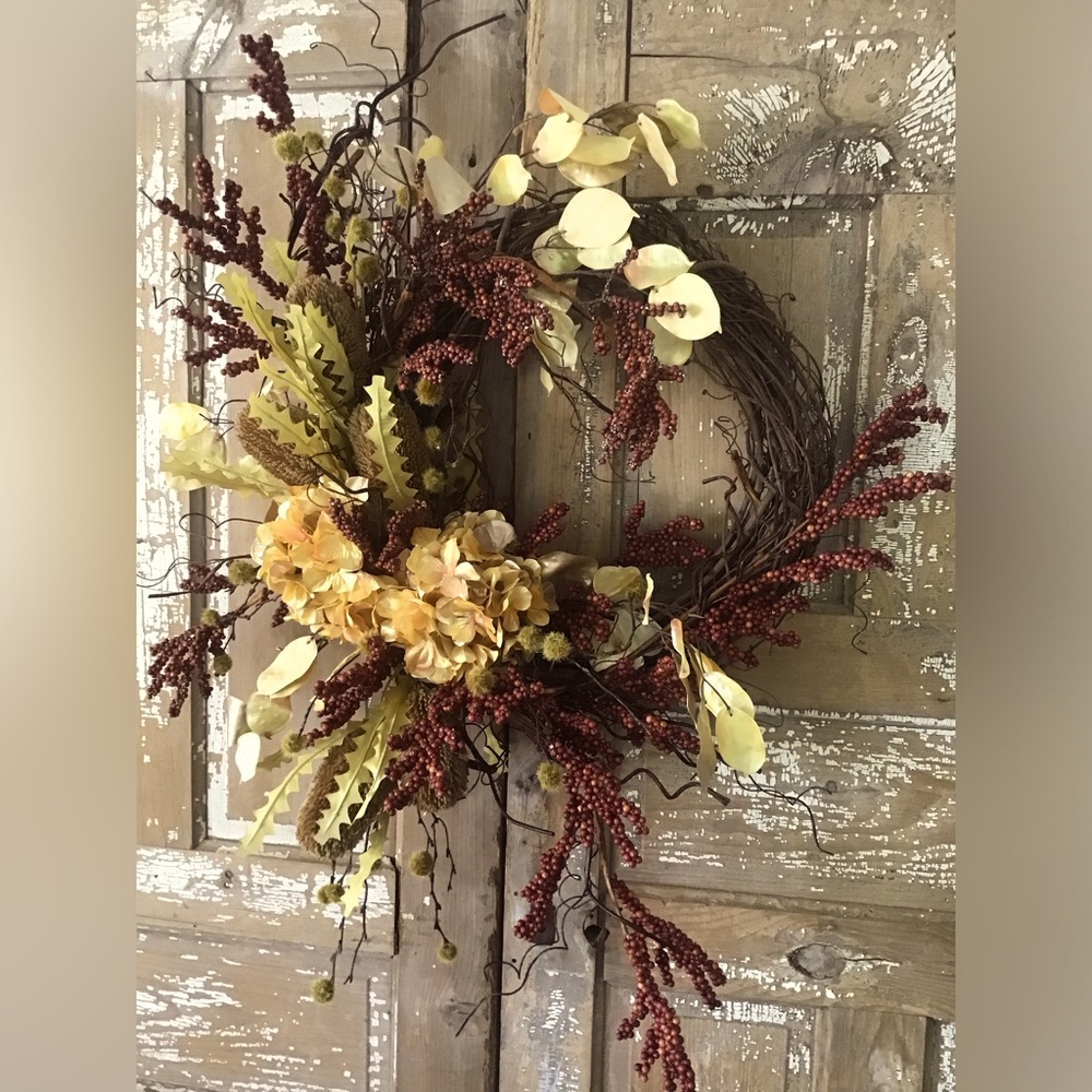 Handmade Designer Wreath Fall  Neutral Winter 24” Door Wreath One Of A Kind